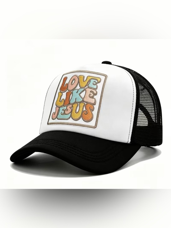 Accessories - White & Black Trucker Hat with Colorful "Love Like Jesus" Patch